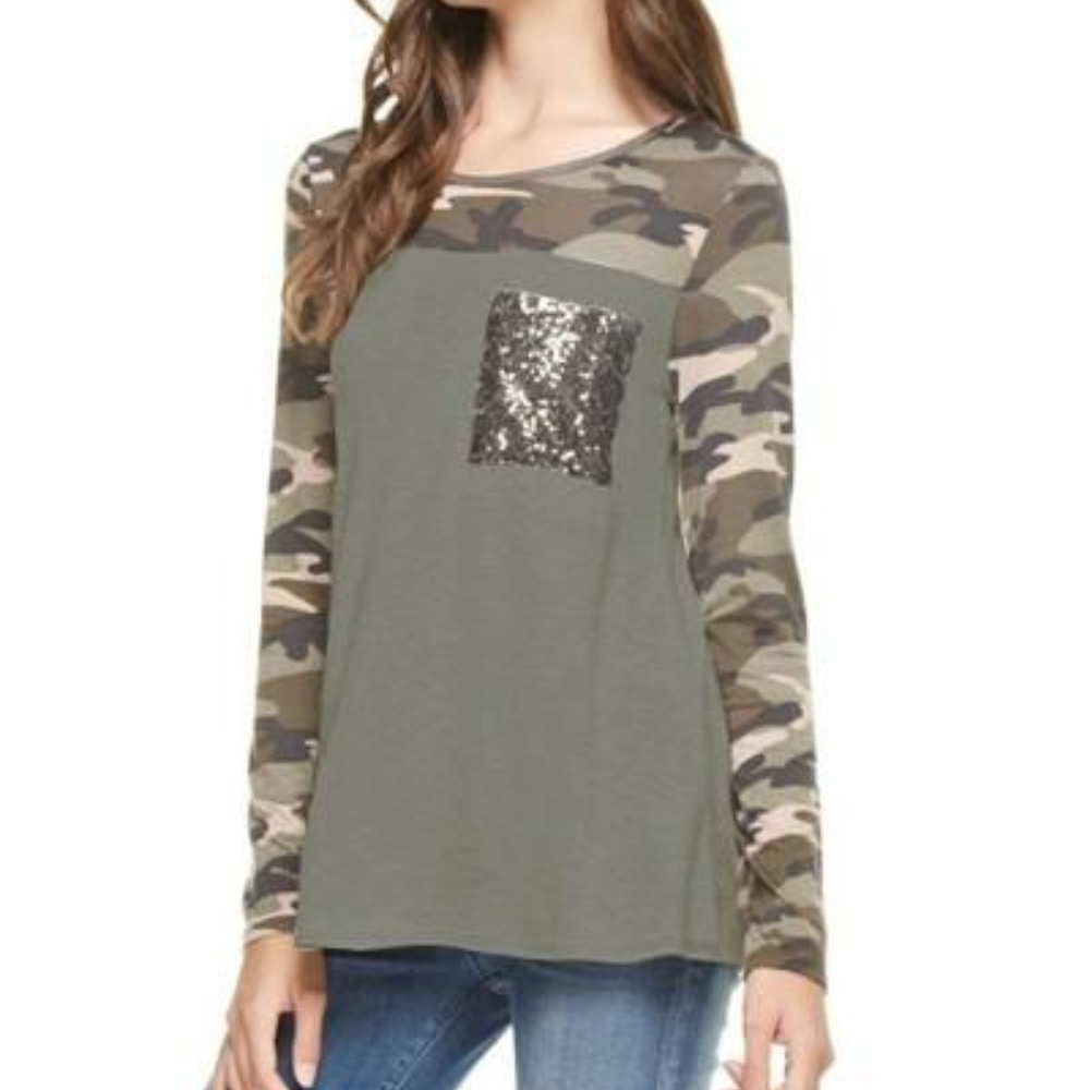 Camo Sequine Pocket Shirt